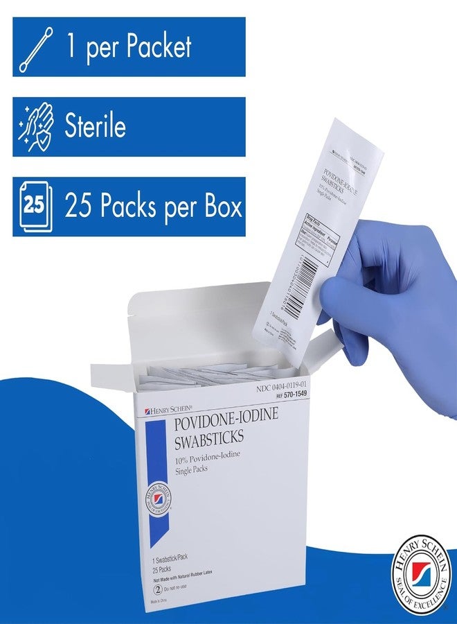 Henry Schein Prep Povidone-Iodine Swabsticks 1's- Individually Packed, Sterile, Antiseptic for Skin Preparation, 10% Povidone-Iodine- 25/BX - Image 4
